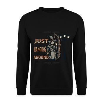 Just Hanging Around Lustiger Hexen Spruch - Unisex Pullover - Schwarz - Vorne - Alina (178cm) & Michal (187cm)