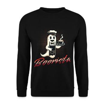 Lustiger Kaffee Spruch Boorista Halloween Geist - Unisex Pullover - Schwarz - Vorne - Alina (178cm) & Michal (187cm)