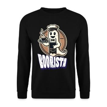 Lustiger Kaffee Spruch Boorista Halloween Geist - Unisex Pullover - Schwarz - Vorne - Alina (178cm) & Michal (187cm)