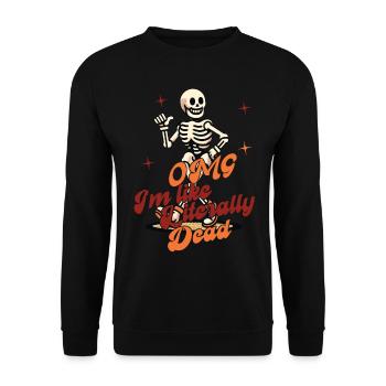 Lustiger Halloween Spruch Omg Im Dead Retro - Unisex Pullover - Schwarz - Vorne - Alina (178cm) & Michal (187cm)