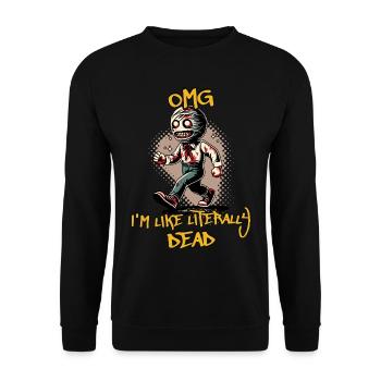 Lustiger Halloween Spruch Omg Im Dead Retro - Unisex Pullover - Schwarz - Vorne - Alina (178cm) & Michal (187cm)
