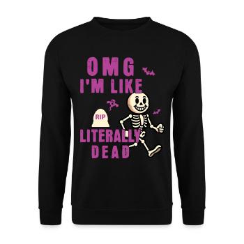 Lustiger Halloween Spruch Omg Im Dead Retro - Unisex Pullover - Schwarz - Vorne - Alina (178cm) & Michal (187cm)