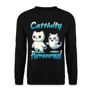 Lustiges Halloween Outfit Mit Süßen Geister Katzen - Unisex Pullover - Schwarz - Vorne - Alina (178cm) & Michal (187cm)
