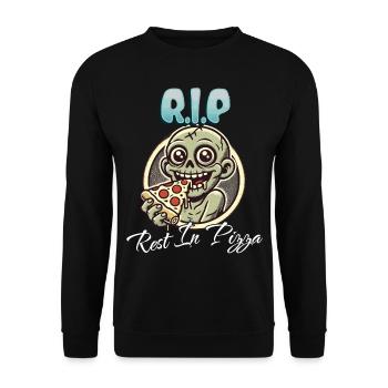 Rest In Pizza Lustiger Pizzaliebhaber Spruch - Unisex Pullover - Schwarz - Vorne - Alina (178cm) & Michal (187cm)