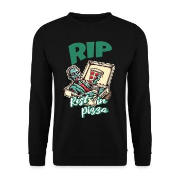 Spooky Lustiger Pizzaliebhaber Zombie - Unisex Pullover - Schwarz - Vorne - Alina (178cm) & Michal (187cm)