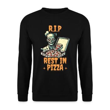 Rest In Pizza Lustiger Pizzaliebhaber Spruch - Unisex Pullover - Schwarz - Vorne - Alina (178cm) & Michal (187cm)