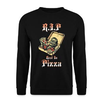Rest In Pizza Lustiger Pizzaliebhaber Spruch - Unisex Pullover - Schwarz - Vorne - Alina (178cm) & Michal (187cm)