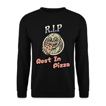 Rest In Pizza Lustiger Pizzaliebhaber Spruch - Unisex Pullover - Schwarz - Vorne - Alina (178cm) & Michal (187cm)
