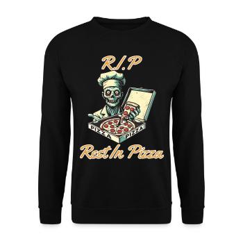 Rest In Pizza Lustiger Pizzaliebhaber Spruch - Unisex Pullover - Schwarz - Vorne - Alina (178cm) & Michal (187cm)