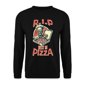 Spooky Lustiger Pizzaliebhaber Zombie - Unisex Pullover - Schwarz - Vorne - Alina (178cm) & Michal (187cm)