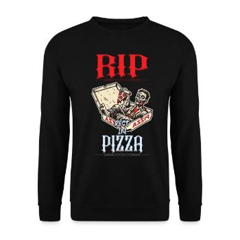 Spooky Lustiger Pizzaliebhaber Zombie - Unisex Pullover - Schwarz - Vorne - Alina (178cm) & Michal (187cm)