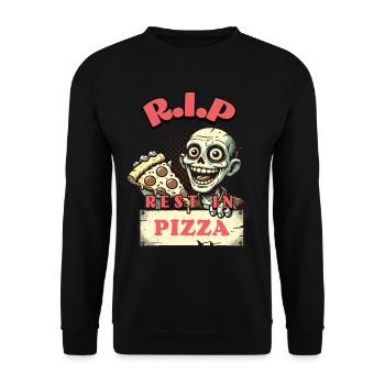 Rest In Pizza Lustiger Pizzaliebhaber Spruch - Unisex Pullover - Schwarz - Vorne - Alina (178cm) & Michal (187cm)
