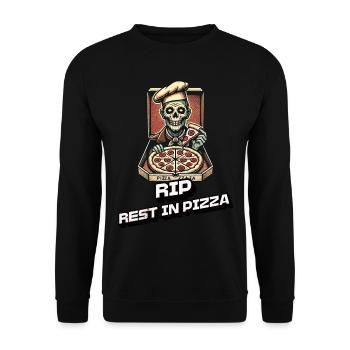 Rest In Pizza Lustiger Pizzaliebhaber Spruch - Unisex Pullover - Schwarz - Vorne - Alina (178cm) & Michal (187cm)