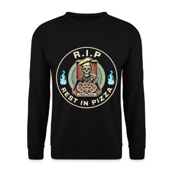Rest In Pizza Lustiger Pizzaliebhaber Spruch - Unisex Pullover - Schwarz - Vorne - Alina (178cm) & Michal (187cm)