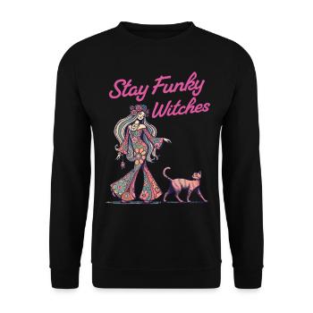 Lustiger Hexen Spruch Katzenliebhaber Hexe - Unisex Pullover - Schwarz - Vorne - Alina (178cm) & Michal (187cm)