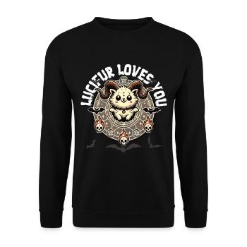 Luzifer Liebt Dich Mystischer Stil - Unisex Pullover - Schwarz - Vorne - Alina (178cm) & Michal (187cm)