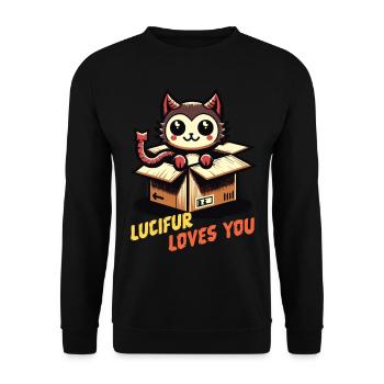 Lucifur Loves You Dessin Animé Motif Chat - Sweat-shirt Unisexe - noir - Devant - Alina (178cm) & Michal (187cm)