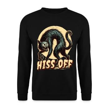 Gruselige Katzenkunst Hiss Off - Unisex Pullover - Schwarz - Vorne - Alina (178cm) & Michal (187cm)