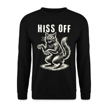 Hiss Off Gruselige Katze Humorvoll - Unisex Pullover - Schwarz - Vorne - Alina (178cm) & Michal (187cm)