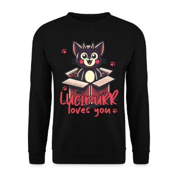 Lycipurr Loves You Cat Illustration - Unisex Sweatshirt - black - Front - Alina (178cm) & Michal (187cm)