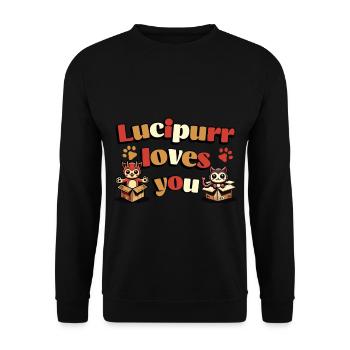 Drôles de chats Lucipurr t’aime - Sweat-shirt Unisexe - noir - Devant - Alina (178cm) & Michal (187cm)