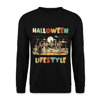 Halloween Lifestyle Strandparty Spaß - Unisex Pullover - Schwarz - Vorne - Alina (178cm) & Michal (187cm)