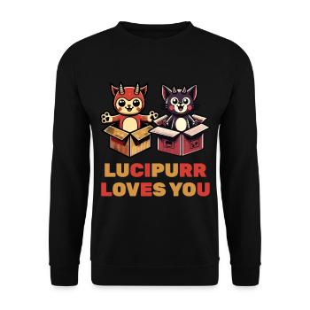 Lucipurr t’aime chats de dessin animé - Sweat-shirt Unisexe - noir - Devant - Alina (178cm) & Michal (187cm)