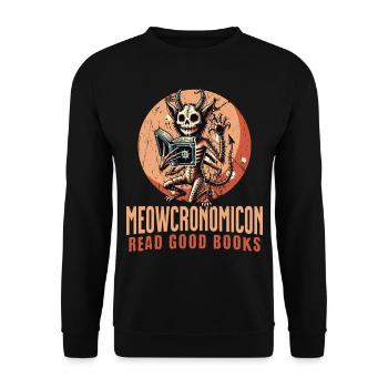Meowcronomicon Lies Gute Bücher - Unisex Pullover - Schwarz - Vorne - Alina (178cm) & Michal (187cm)