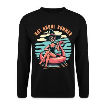 Hot Ghoul Summer Hexe Auf Flamingo - Unisex Pullover - Schwarz - Vorne - Alina (178cm) & Michal (187cm)