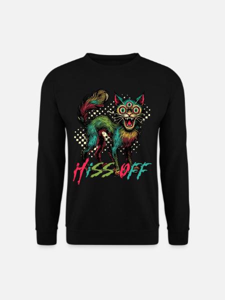 Psychedelic Cat Hiss Off Design - Unisex Sweatshirt - black