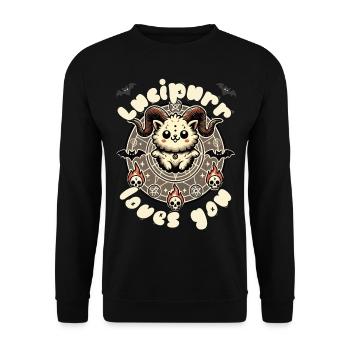 Lucipurr Loves You Magical Cat Motif - Unisex Sweatshirt - black - Front - Alina (178cm) & Michal (187cm)