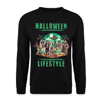 Halloween Lifestyle Strandparty Spaß - Unisex Pullover - Schwarz - Vorne - Alina (178cm) & Michal (187cm)