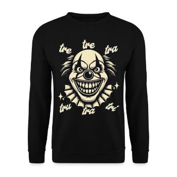 Gruseliger Clown tre-tre-tra-tru-tra Internet Meme - Unisex Pullover - Schwarz - Vorne - Alina (178cm) & Michal (187cm)