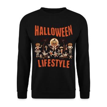 Halloween Lifestyle Strandspaß im Retro Stil - Unisex Pullover - Schwarz - Vorne - Alina (178cm) & Michal (187cm)