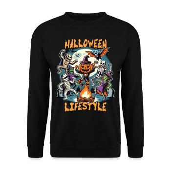Halloween, Style de vie, Effrayant, Amusant - Sweat-shirt Unisexe - noir - Devant - Alina (178cm) & Michal (187cm)
