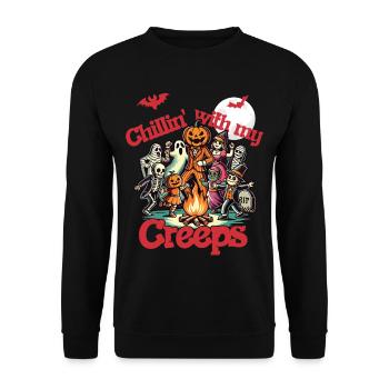 Halloween Spaß Mit Chillin' Creeps - Unisex Pullover - Schwarz - Vorne - Alina (178cm) & Michal (187cm)