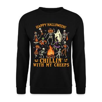 Funny HaHalloween Fun With Chillin' Creeps - Unisex Sweatshirt - black - Front - Alina (178cm) & Michal (187cm)