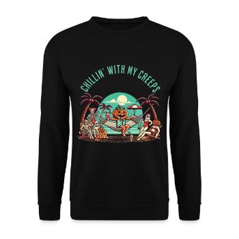 Chillin' Mit Meinen Creeps Kürbis - Unisex Pullover - Schwarz - Vorne - Alina (178cm) & Michal (187cm)