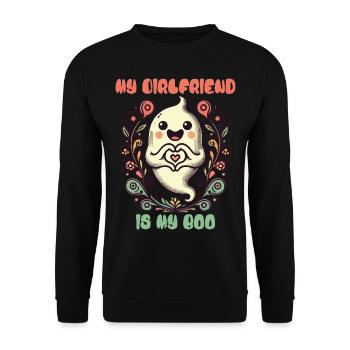 Meine Freundin Ist Mein Boo Geist - Unisex Pullover - Schwarz - Vorne - Alina (178cm) & Michal (187cm)