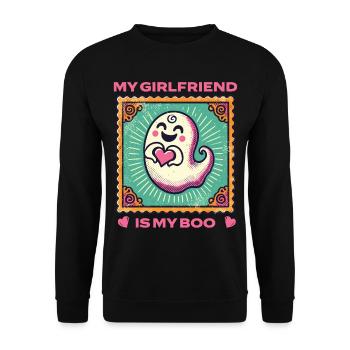 Meine Freundin Ist Mein Boo Geist - Unisex Pullover - Schwarz - Vorne - Alina (178cm) & Michal (187cm)