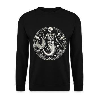 Mystische Skelett-Meerjungfrau Kunst - Unisex Pullover - Schwarz - Vorne - Alina (178cm) & Michal (187cm)