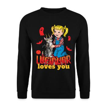 Lucipurr Loves You Sweet Halloween - Unisex Sweatshirt - black - Front - Alina (178cm) & Michal (187cm)