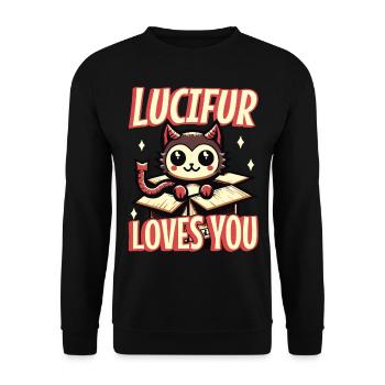 Lucifur Loves You Cartoon Cat Devil - Unisex Sweatshirt - black - Front - Alina (178cm) & Michal (187cm)