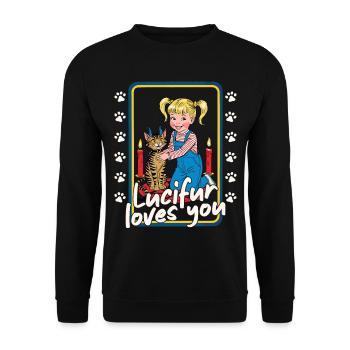Lucifur Liebt Dich Katze Kinder - Unisex Pullover - Schwarz - Vorne - Alina (178cm) & Michal (187cm)