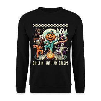 Halloween Fun with Chillin' with My Creeps - Unisex Sweatshirt - black - Front - Alina (178cm) & Michal (187cm)
