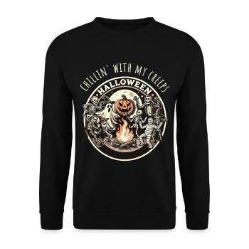 Halloween Chillin' Mit Meinen Creeps - Unisex Pullover - Schwarz - Vorne - Alina (178cm) & Michal (187cm)