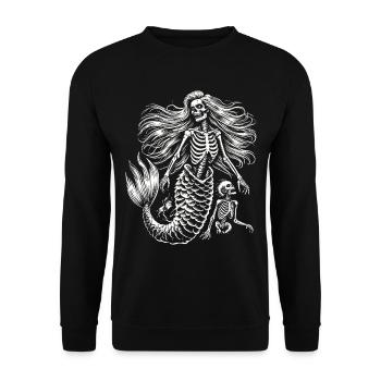 Mystische Skelett Meerjungfrau Kunst - Unisex Pullover - Schwarz - Vorne - Alina (178cm) & Michal (187cm)