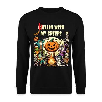 Autumn fun with Halloween friends - Unisex Sweatshirt - black - Front - Alina (178cm) & Michal (187cm)