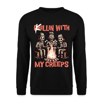 Chillin With My Creeps Campfire Adventure - Unisex Sweatshirt - black - Front - Alina (178cm) & Michal (187cm)