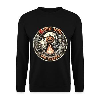 Chillin With My Creeps Campfire Party - Unisex Sweatshirt - black - Front - Alina (178cm) & Michal (187cm)